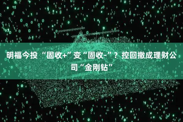 明福今投 “固收+”变“固收-”？控回撤成理财公司“金刚钻”